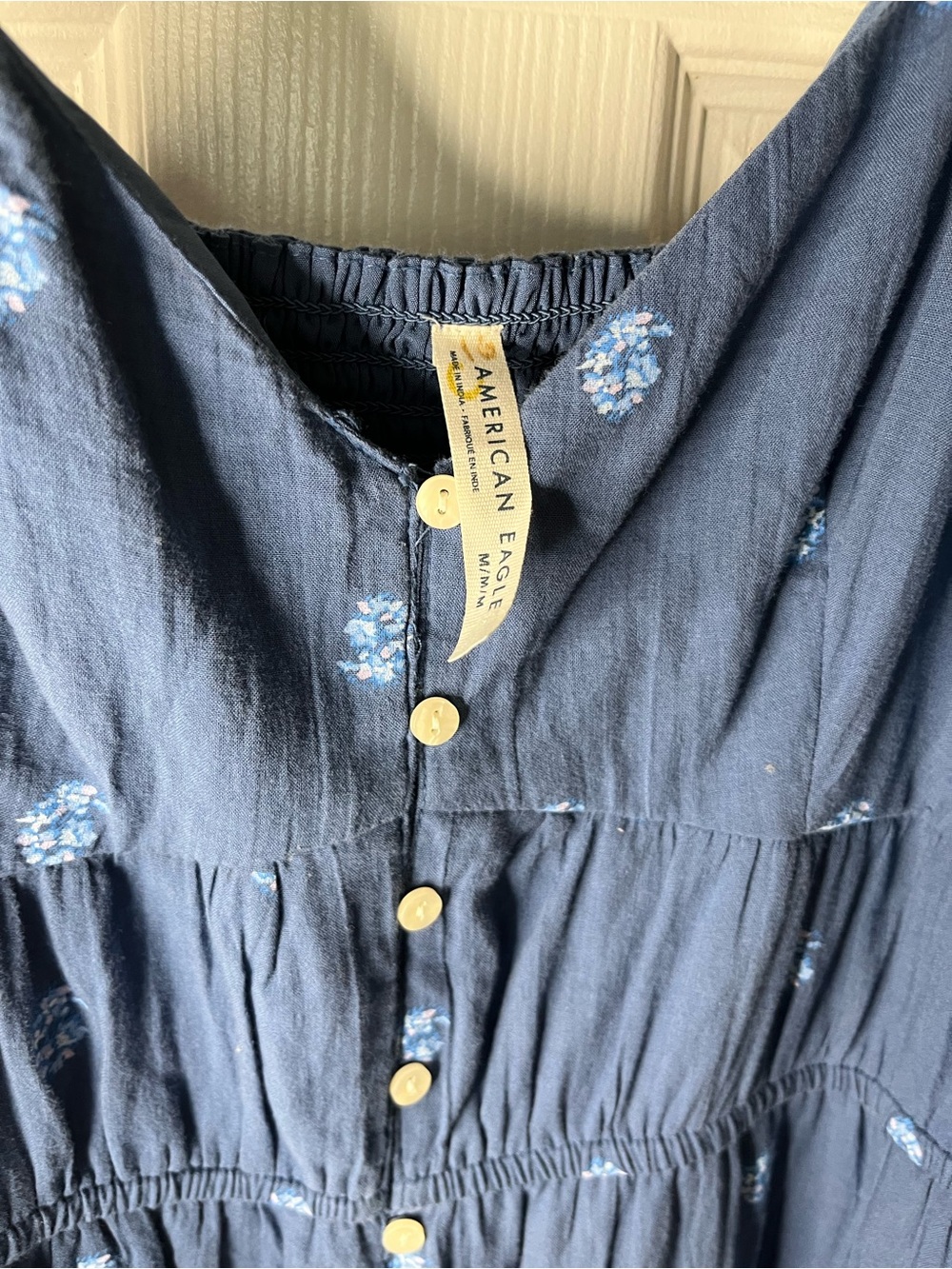 American Eagle Boho Floral Spaghetti Strap Side Tie Button-Front Midi Dress - Picture 6 of 10